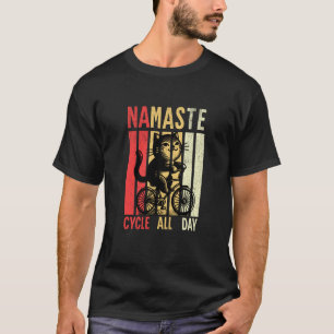 Namaste & Cycle All Day u2013 Vintage Cat Biking T-Shirt