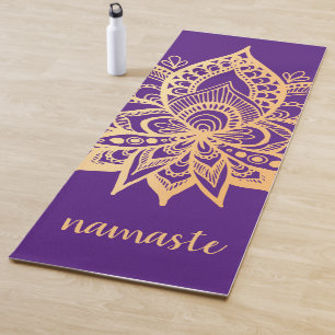 Namaste Gold Purple Lotus Flower Mandala Yoga Mat