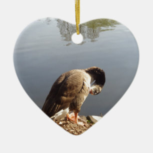 Namaste Goose bows head, Nature, Wildlife, Birds Ceramic Ornament