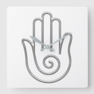 Namaste Greeting Grey White Hand Joga Square Wall Clock