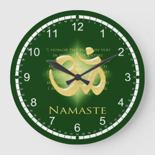 Namaste - I bow to you (in green) Large Clock