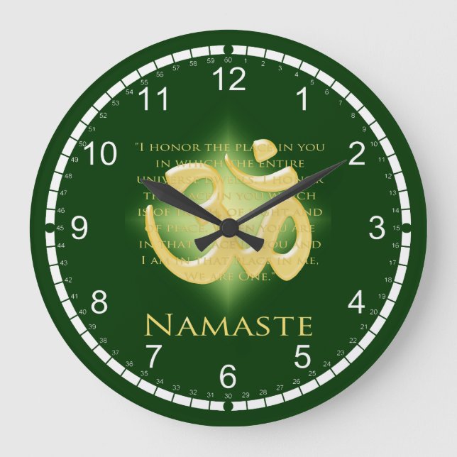 Namaste - I bow to you (in green) Large Clock (Front)