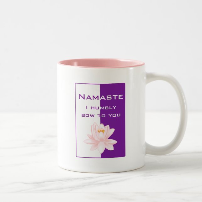 Namaste - I humbly bow to you (purple) Two-Tone Coffee Mug (Right)