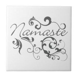 Namaste in dark grey swirls ceramic tile