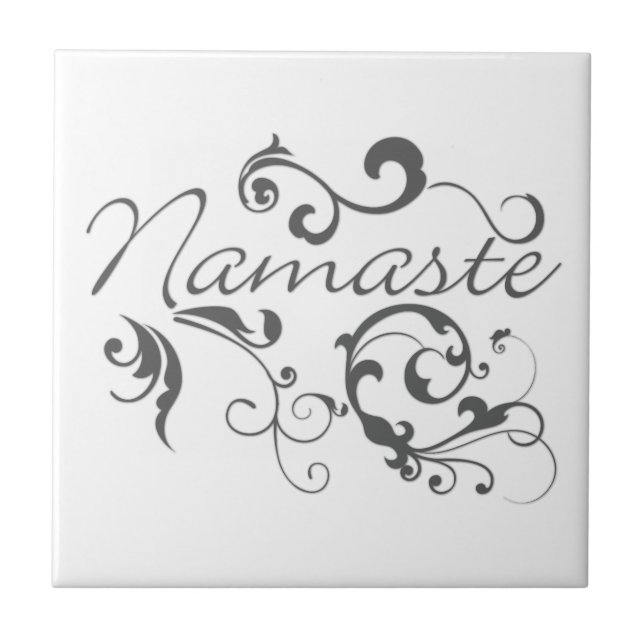 Namaste in dark grey swirls ceramic tile (Front)