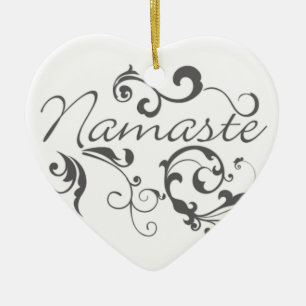 Namaste in dark grey swirls ceramic tree decoration