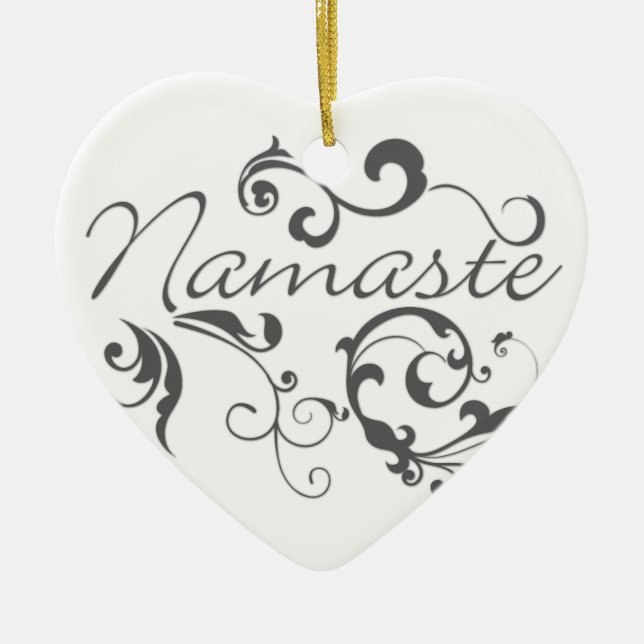 Namaste in dark grey swirls ceramic tree decoration (Front)