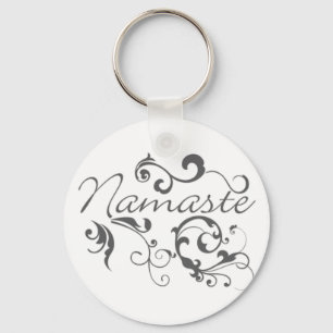 Namaste in dark grey swirls key ring