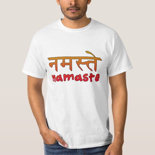 Namaste in English and Hindi Script T-Shirt (Front)