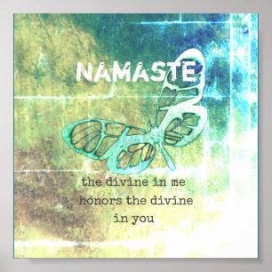 namaste inspirational  quote poster teal butterfly