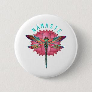 Namaste Lotus Dragonfly Yoga 6 Cm Round Badge