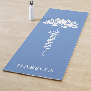 Namaste Lotus Flower Modern Blue Custom Name Yoga Mat