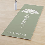 Namaste Lotus Flower Modern Green Custom Name Yoga Mat<br><div class="desc">Namaste Lotus Flower Modern Green Custom Name Sports Fitness Yoga Mat features a white lotus flower with the text "namaste" in modern hand lettered calligraphy script on a green background and personalised with your name. Perfect gift for friends and family for birthday, Christmas, Mother's Day, best friends, yoga lovers, fitness...</div>