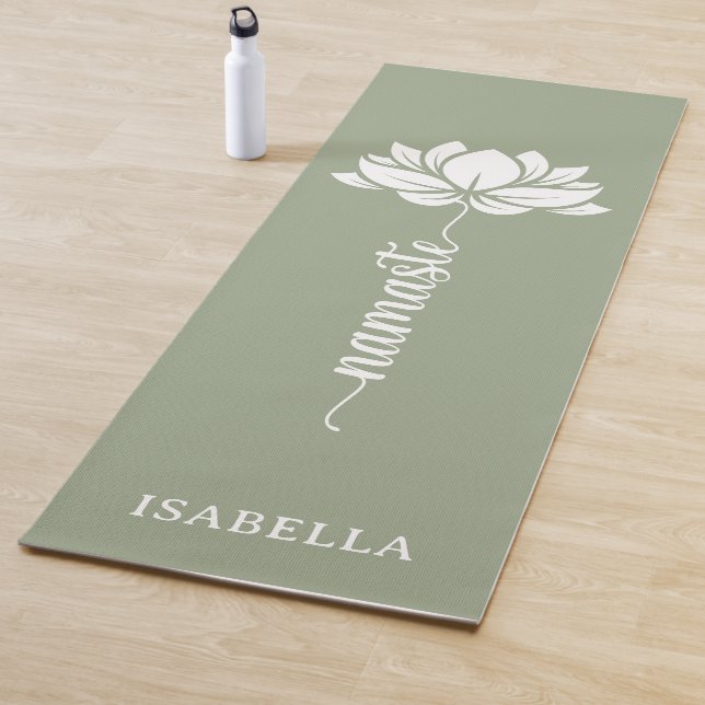 Namaste Lotus Flower Modern Green Custom Name Yoga Mat (In Situ)