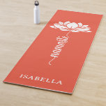 Namaste Lotus Flower Modern Orange Red Custom Name Yoga Mat<br><div class="desc">Namaste Lotus Flower Modern Orange Red Custom Name Sports Fitness Yoga Mat features a white lotus flower with the text "namaste" in modern hand lettered calligraphy script on an orange red background and personalised with your name. Perfect gift for friends and family for birthday, Christmas, Mother's Day, best friends, yoga...</div>
