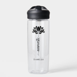Namaste Lotus Flower Modern Personalised Name Water Bottle