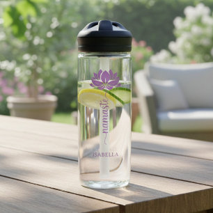 Namaste Lotus Flower Modern Personalised Name Water Bottle