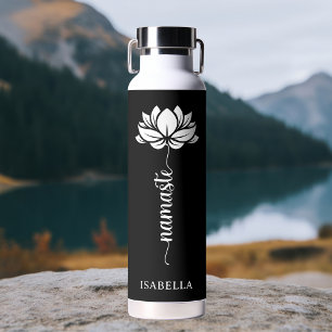 Namaste Lotus Flower Modern Personalised Name Water Bottle