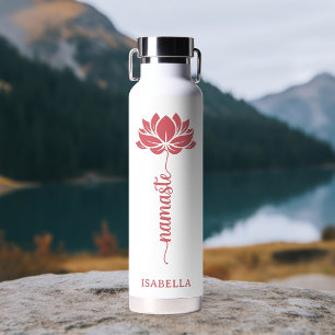 Namaste Lotus Flower Modern Personalised Name Water Bottle