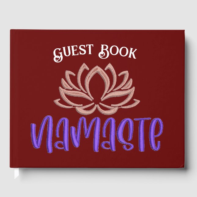 Namaste Lotus Flower Zen Yoga Burgundy Personalise Guest Book (Front)