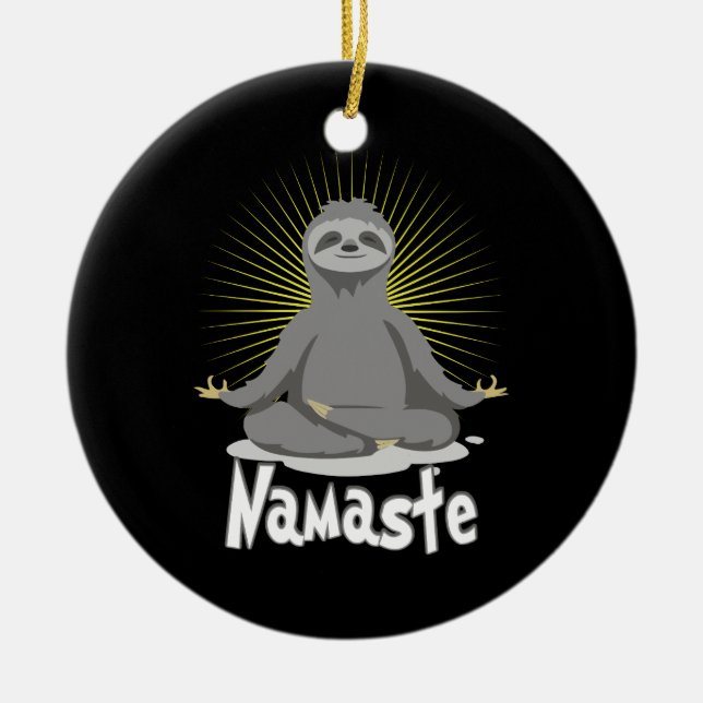 Namaste Meditating Yoga Sloth Ceramic Ornament (Front)