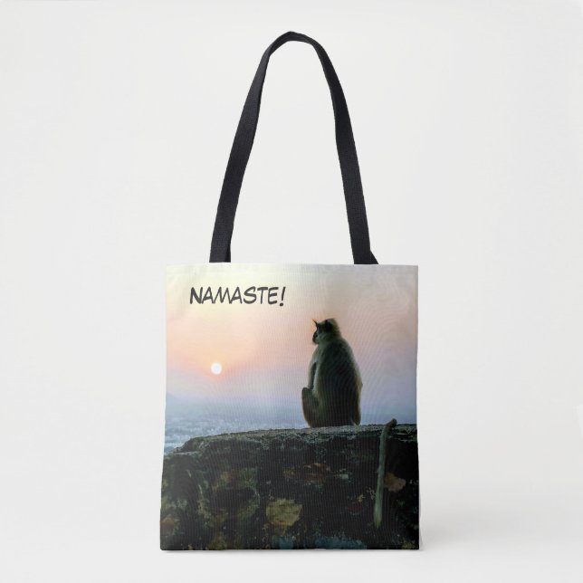 Namaste Meditation Yoga Monkey in India at Sunset Tote Bag (Front)