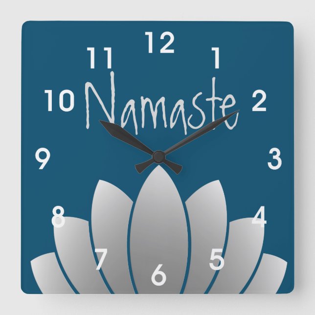 Namaste Modern Lotus Floral Square Wall Clock (Front)