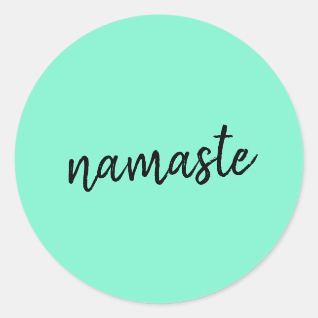 Namaste | Neo Mint Green Modern Yoga Spiritual Classic Round Sticker (Front)