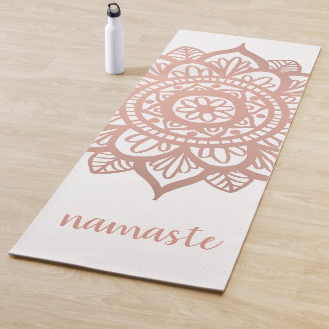Namaste New Rose Gold Mandala White Yoga Mat (In Situ)