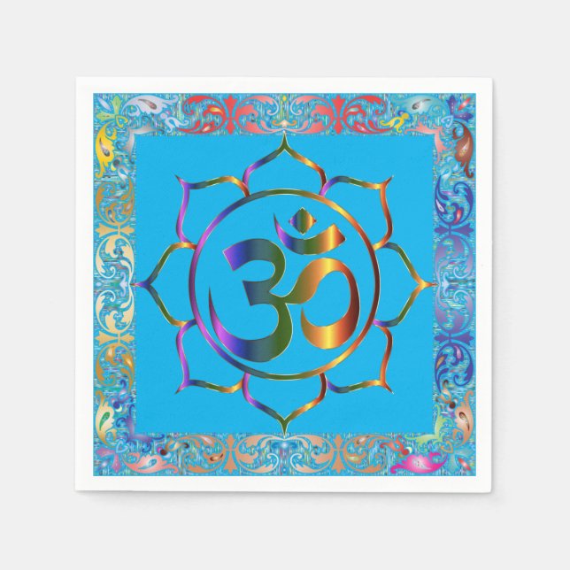 Namaste Om Lotus Rainbow Vintage Personalised Napkin (Front)