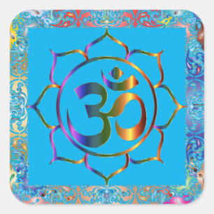 Namaste Om Lotus Rainbow Vintage Personalised Square Sticker