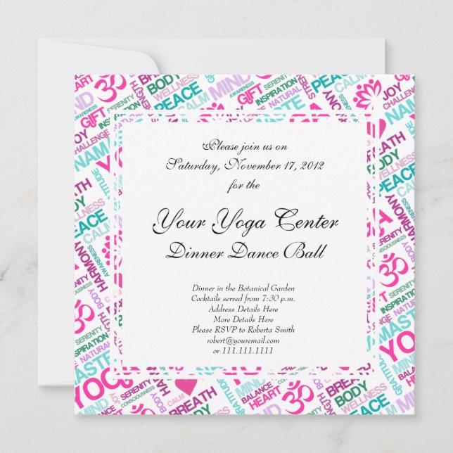 Namaste, Peace and Harmony Pink YOGA Pattern Invitation (Front)