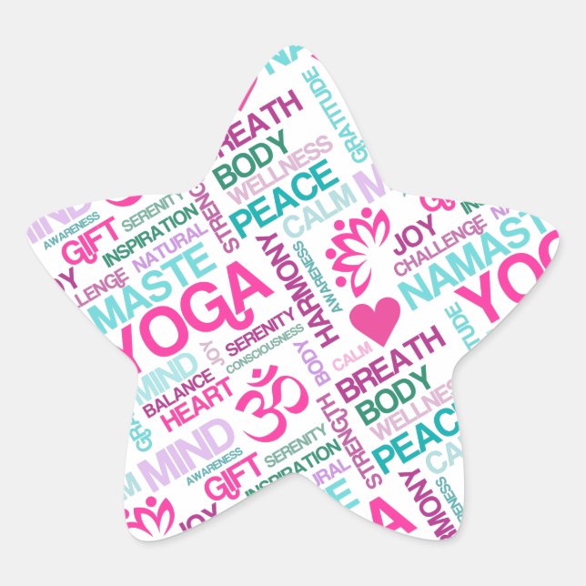 Namaste, Peace and Harmony Pink YOGA Pattern Star Sticker (Front)