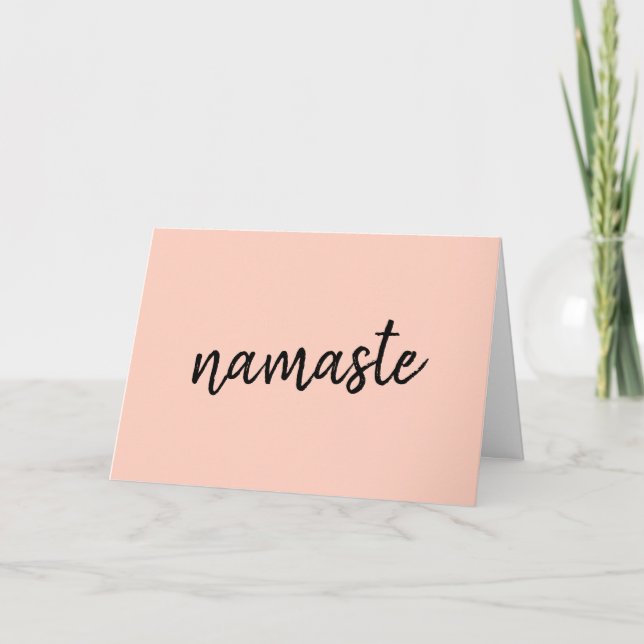 Namaste | Peachy Pink Modern Yoga Meditation Card (Front)