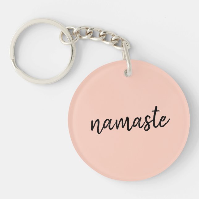 Namaste | Peachy Pink Modern Yoga Meditation Key Ring (Front)