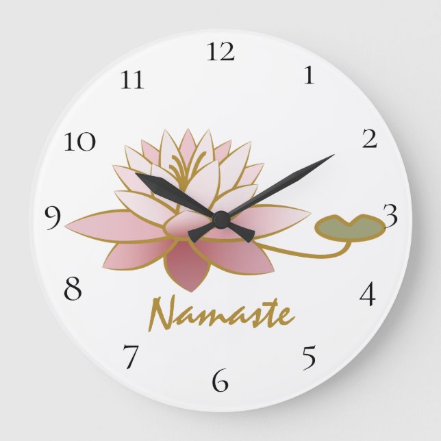 *~* Namaste Pink Lotus Flower Zen Spiritual White Large Clock (Front)