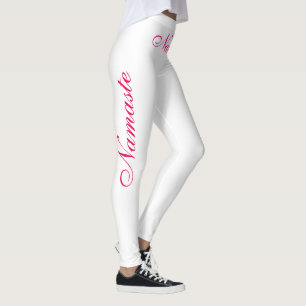 namaste pink on white leggings