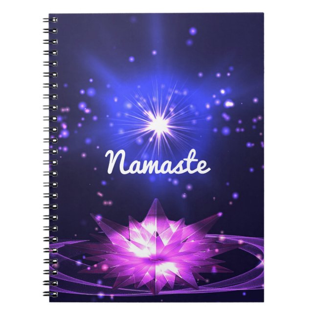 Namaste Quote Purple Crystal Lotus & Star Notebook (Front)