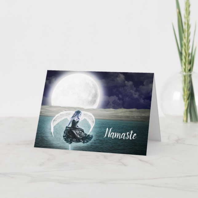 Namaste Quote Thank You Surreal Angel Full Moon Card (Front)