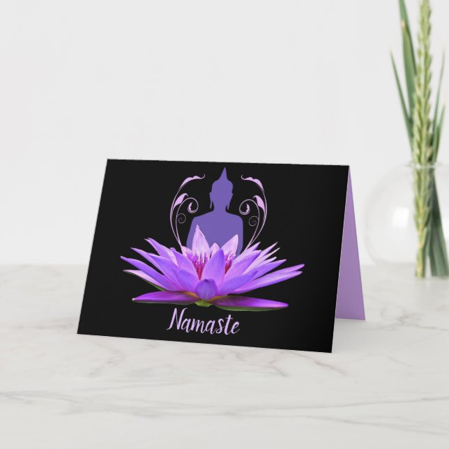 Namaste Quote Thank You Yoga Lotus Buddha Card (Front)