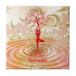 Namaste Quote Tree of Life Zen Yoga Ceramic Tile