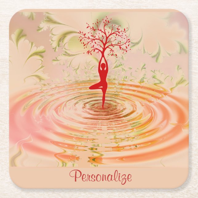 Namaste Quote Tree of Life Zen Yoga Square Paper Coaster (Front)