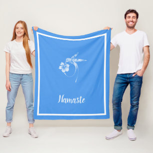Namaste Quote White Hummingbird Flower Petal Fleece Blanket