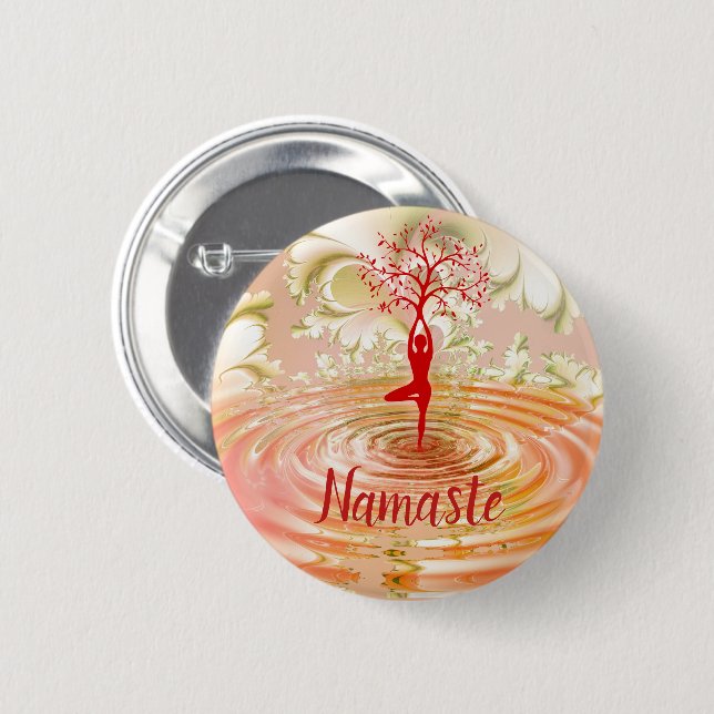 Namaste Quote Yoga Tree of Life Zen 6 Cm Round Badge (Front & Back)