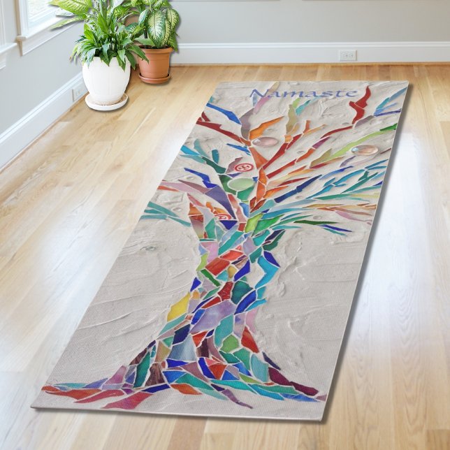Namaste Rainbow Colours Mosaic Tree Yoga Mat (Creator Uploaded)