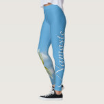 Namaste Reflecting Lotus Flower Sky Blue Yoga Leggings<br><div class="desc">These leggings or tights feature a beautiful design with a reflecting white & yellow lotus flower with waves and ripples on one leg,  and the word "Namaste" on the other. The background is a pretty light sky blue or azure colour. Perfect for yoga.</div>