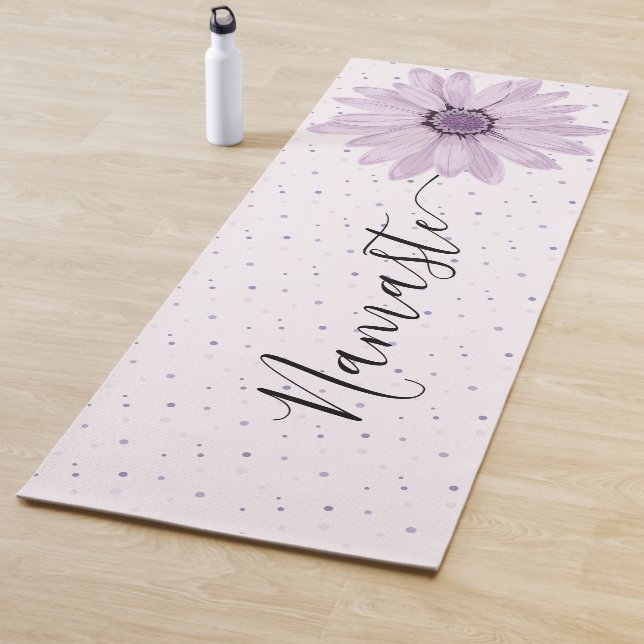 Namaste Script Lilac Flower Stem & Dots Yoga Mat (In Situ)