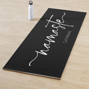 Namaste Script Writing Black and White Custom Yoga Mat