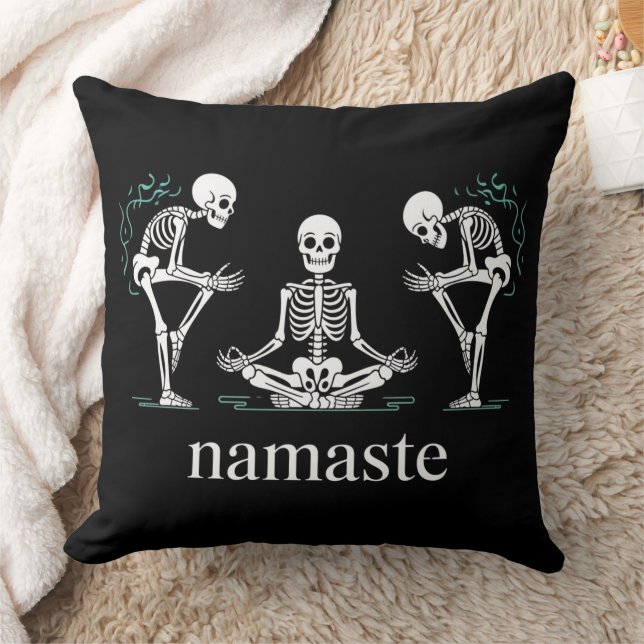 Namaste Skeletons  – Funny Yoga Halloween Cushion (Blanket)