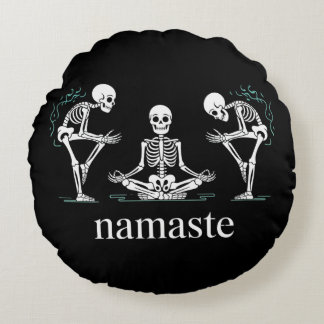 Namaste Skeletons  – Funny Yoga Halloween Round Cushion